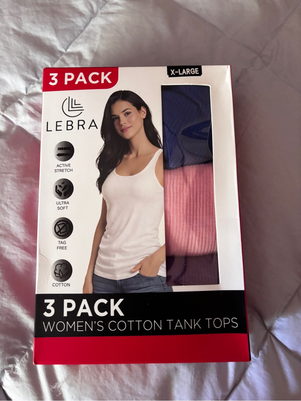 Lebra Women's Cotton Tank Tops - blue, pink, purple (3 Pack) NWOT